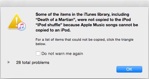 Apple Music Songs Cannot Be Copied to an iPod