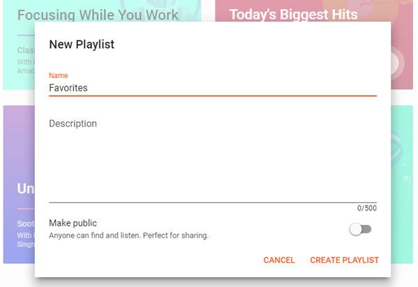 Create Playlist on Google Play