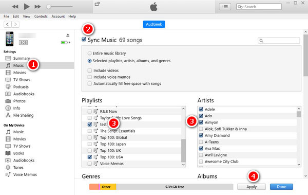 Sync converted Apple Music songs to iPod via iTunes 