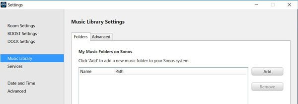 Sonos Music Library Settings