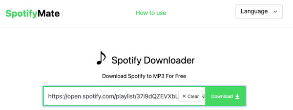 Enter Spotify link on SpotifyMate