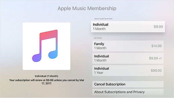 Cancel Apple Music membership on Apple TV