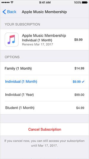 Cancel Apple Music membership on iPhone