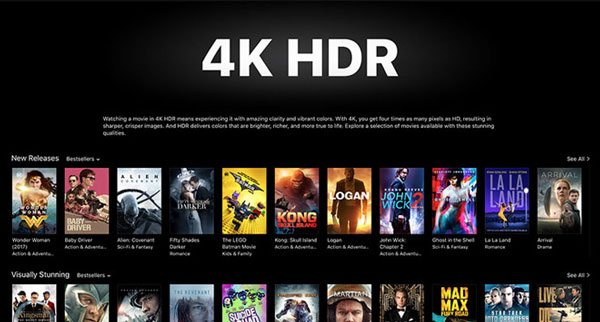 iTunes 4K HDR Movie section