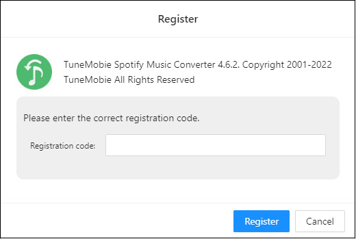 Register TuneMobie Spotify Music Converter